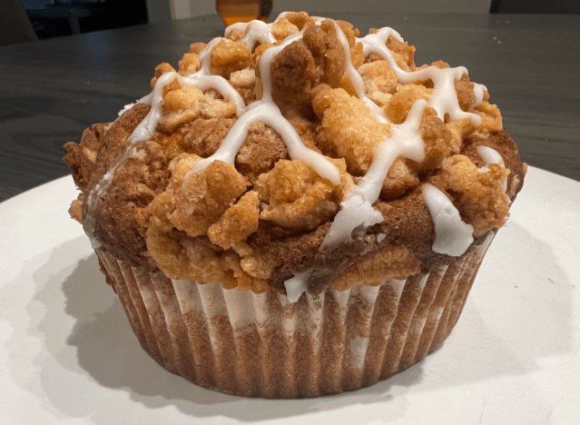 costco coffee cake muffin on a plate 