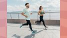 fit couple running outdoors along the water for exercise