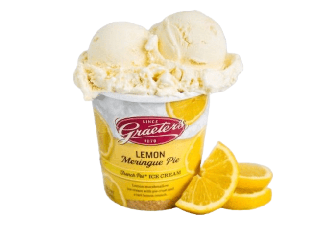 graeters lemon merinque pie on white background