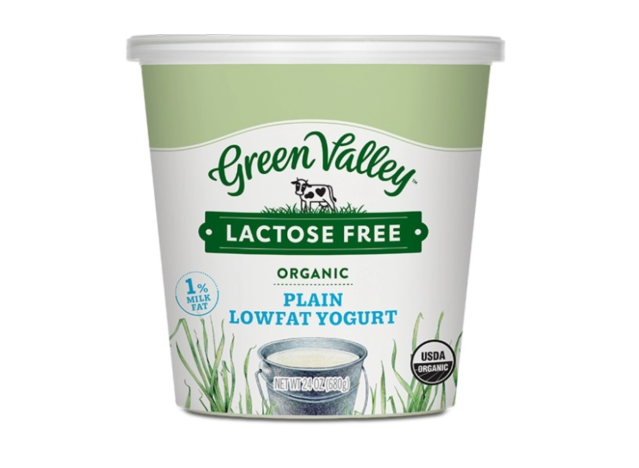 a container of green valley lactose free yogurt