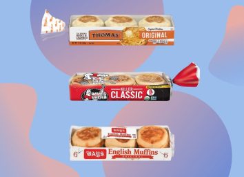 English muffin packages on graphic background