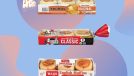 English muffin packages on graphic background