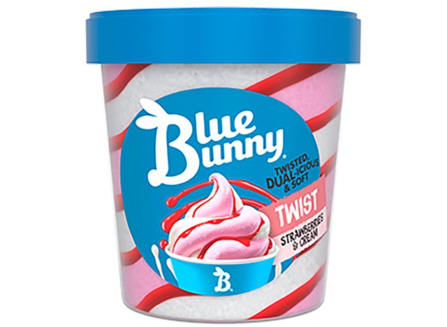 A container of Blue Bunny Strawberry and Cream Twist Pint