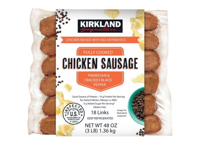 kirkland signature fully cooked parmesan & cracked black pepper chicken sausages