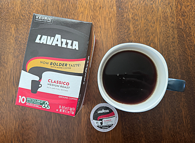 lavazza coffee box next to a mug of coffee 