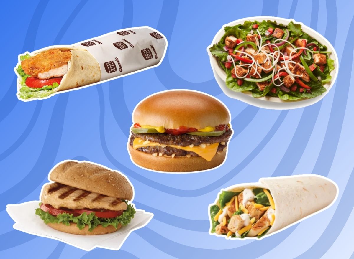 multiple fast food items on a blue background