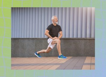 mature man doing lunges exercise outdoors