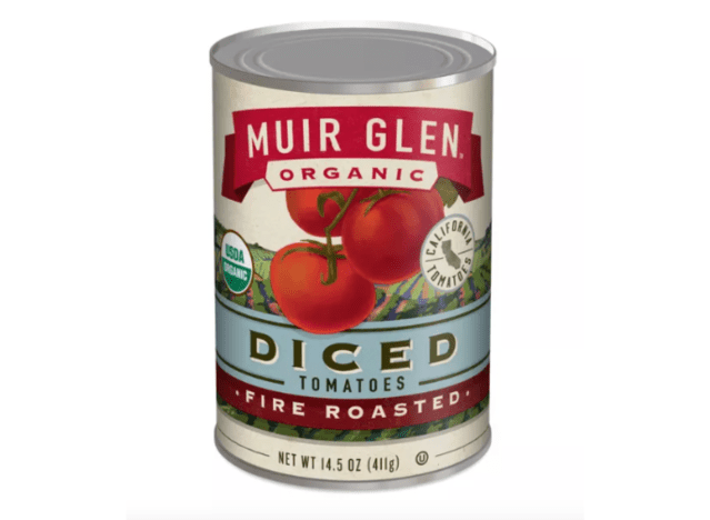 can of muir glen tomatoes on a white background 