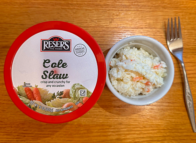 resers coleslaw in container and dish