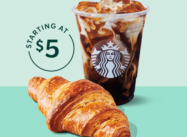 starbucks coffee and croissant from new pairing menu