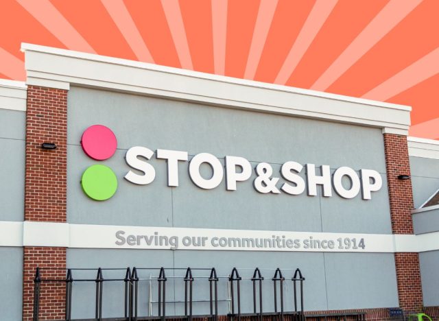 stop & shop storefront on a designed red background