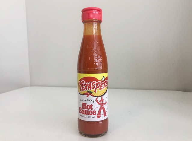 a bottle of texas pete hot sauce 