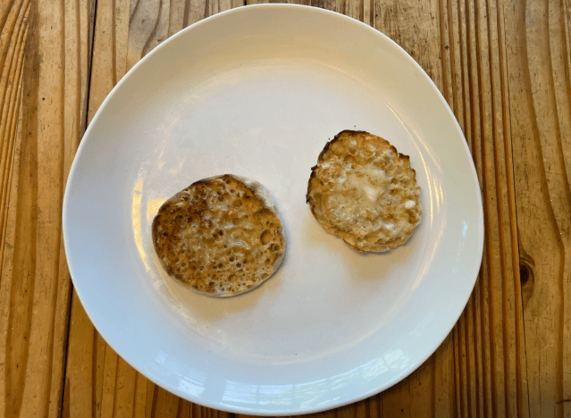 toasted thomas english muffin on white plate 