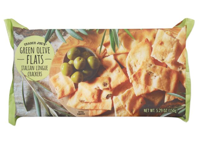package of trader joe's green olive flats intalian lingue crackers