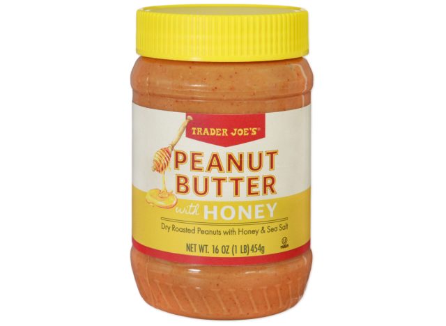 jar of trader joe's peanut butter with honey