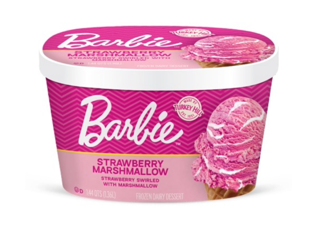 turkey hill barbie strawberry marshmallow ice cream on white background