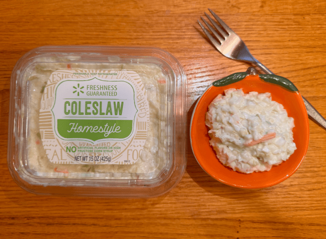 walmart coleslaw container and in a dish