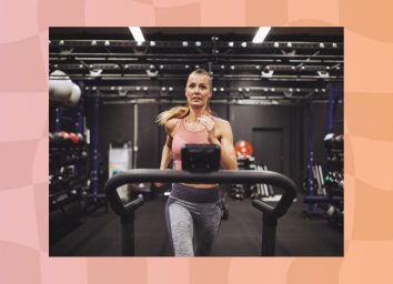 fit, focused woman running on treadmill at the gym