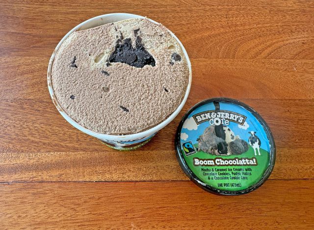 A pint of Ben & Jerry's Boom Chocolatta Cookie Core ice cream