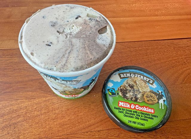 A pint of Ben & Jerry's Milk & Cookies ice cream