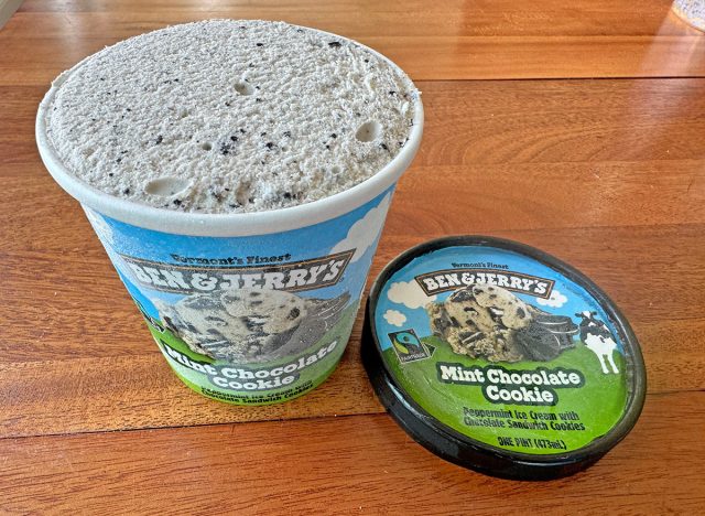 A pint of Ben & Jerry's Mint Chocolate Cookie ice cream