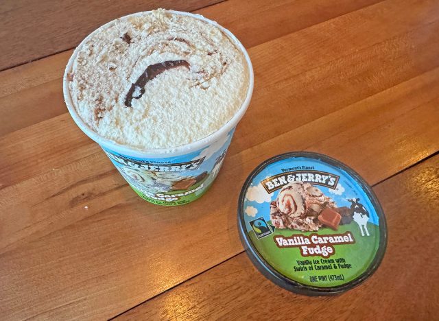 A pint of Ben & Jerry's Vanilla Caramel Fudge ice cream