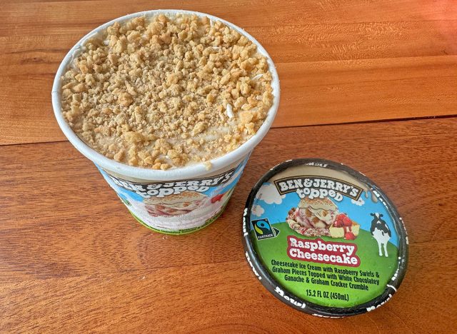 A pint of Ben & Jerry's Raspberry Cheesecake Topped ice cream