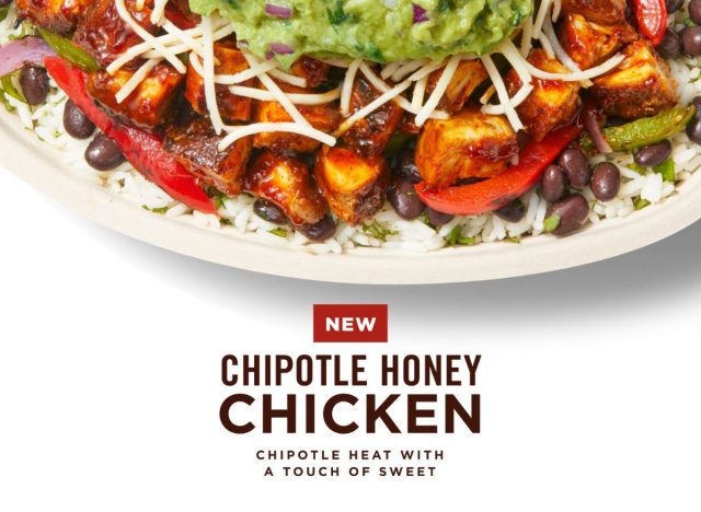 Chipotle's new Chipotle Honey Chicken served in a burrito bowl