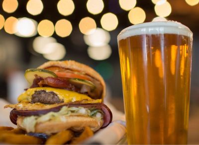 Killer Burger cheeseburger and beer