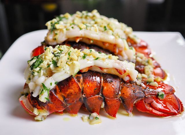 Cooked garlic butter lobster tails