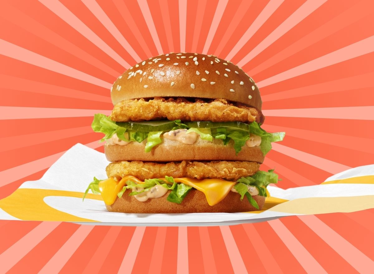 McDonald's Chicken Big Mac on striped red background