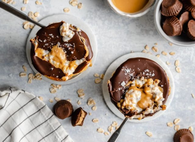 two jars of peanut butter and chocolate oats