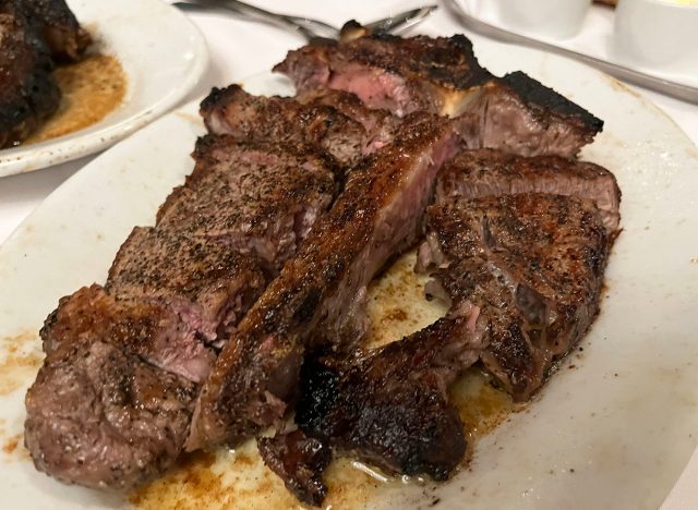 A sliced T-bone steak at Ruth's Chris Steak House