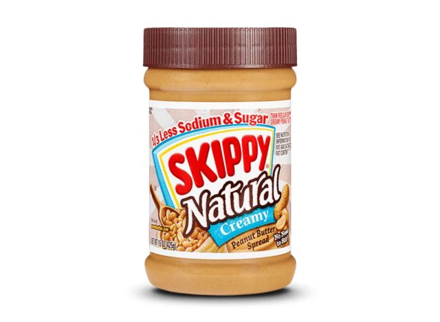 container of Skippy low sugar peanut butter