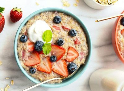 bowl of Strawberries and Cream Oatmeal