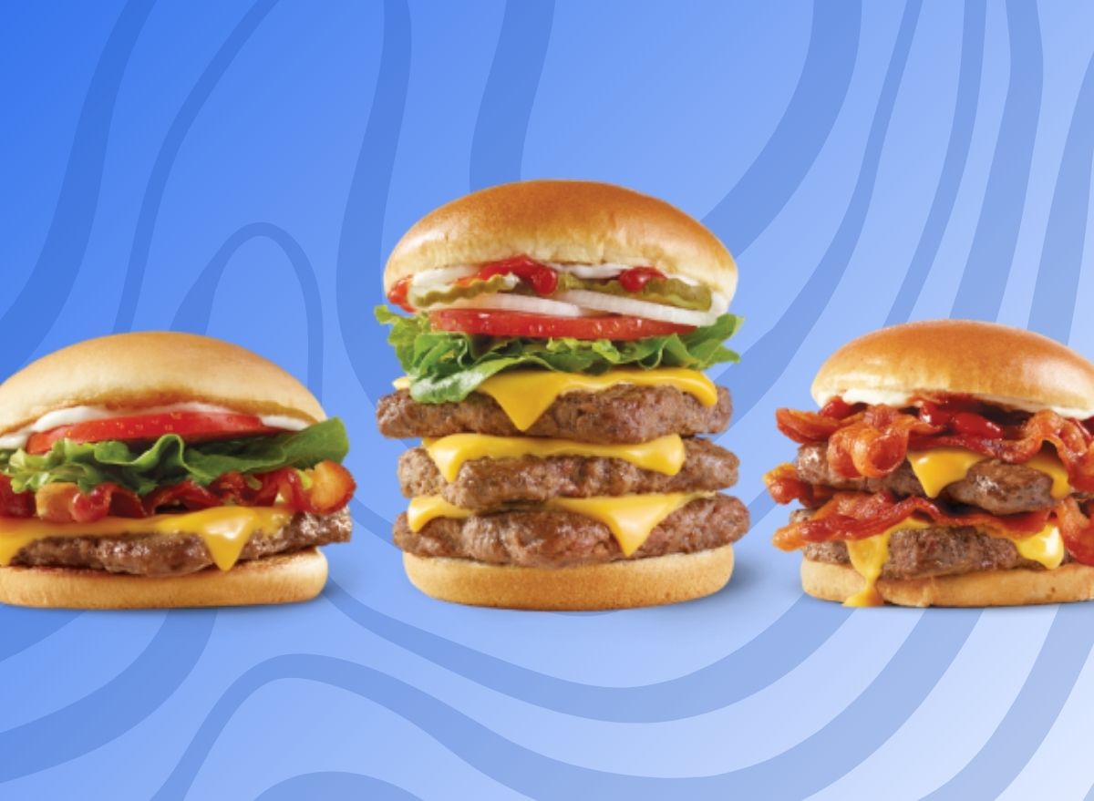 Wendy's burgers on a graphic blue background