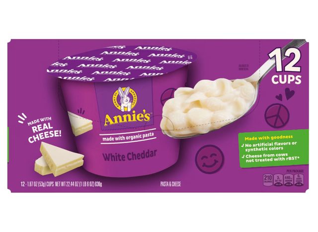 A 12-pack of Annie's mac n cheese cups