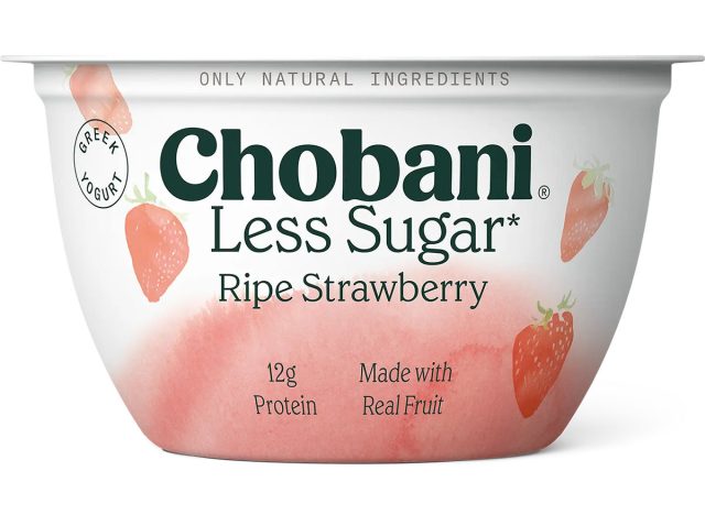 Chobani less sugar Greek yogurt, strawberry flavor