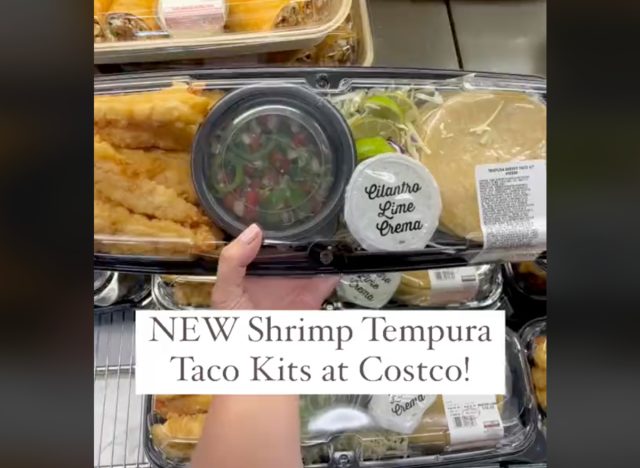 screenshot of person holding costco's shrimp tempura taco kit