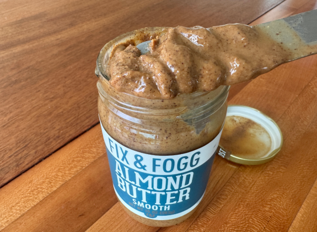 fix and fogg almond butter open with knife in it