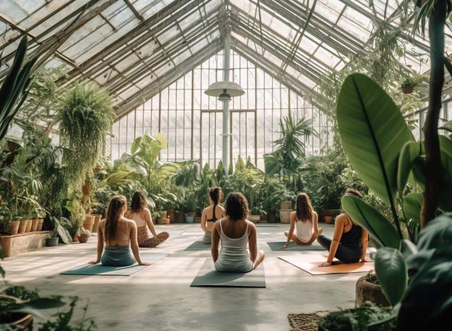 greenhouse yoga at Brush Creek Ranch