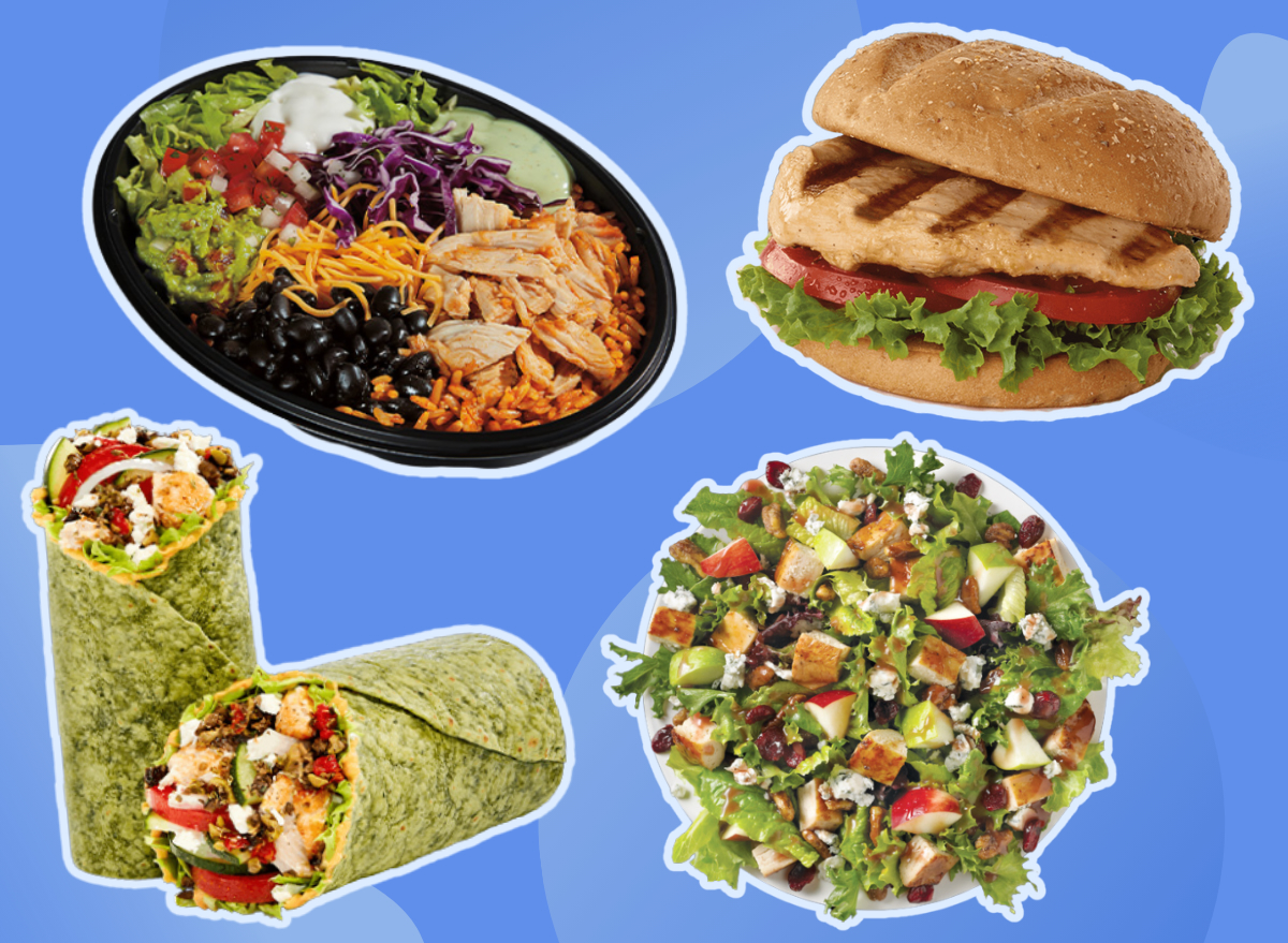 healthy fast food taste test photos of menu items on blue background