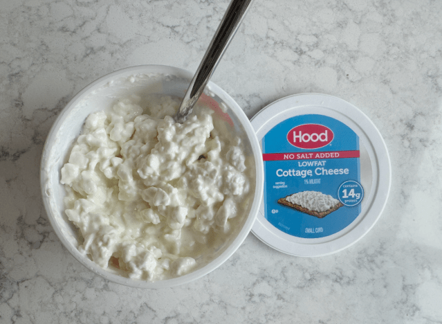 open container of hood cottage cheese with spoon in it