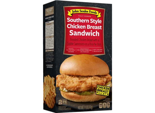 a box of john soules southern chicken sandwiches