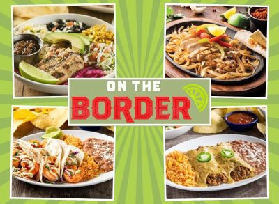 four meals from On the Border on a green striped background