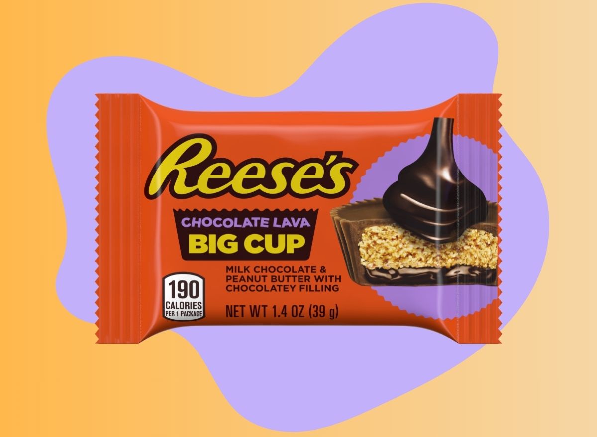 reese's chocolate lava big cup set against a colorful background