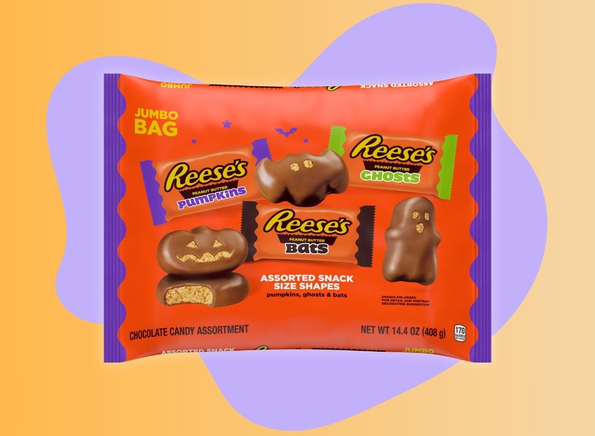 reese's halloween assortment pack over designed background