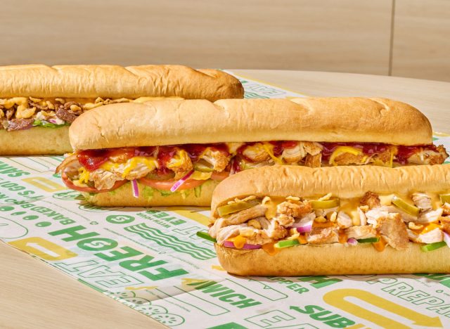 Subway's Cheesy Garlic Steak, Honey Mustard BBQ Chicken, and Spicy Nacho Chicken Footlong Sandwiches