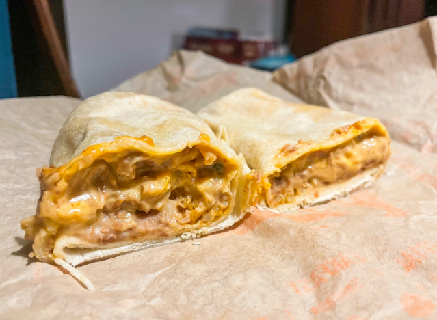 taco bell burrito supreme cut open on wrapper