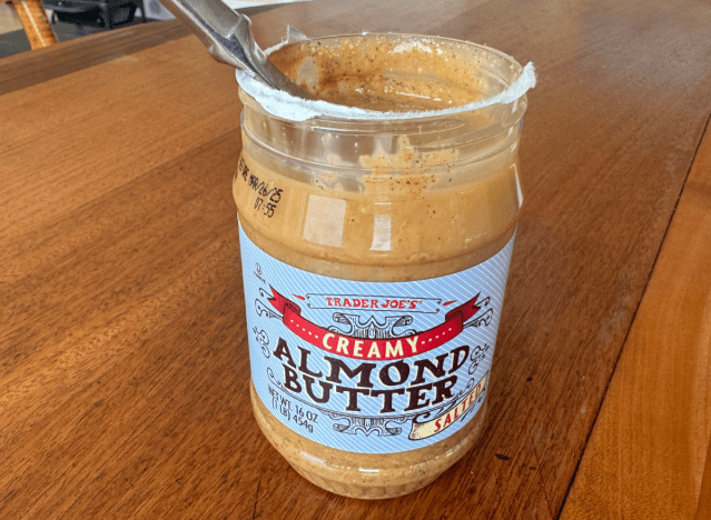 trader joe's almond butter open with knife